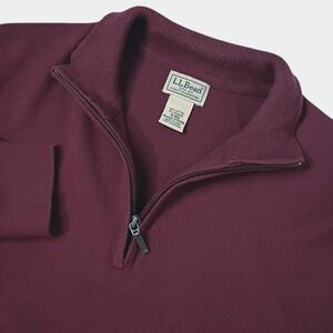 L.L. Bean 1/4 Zip Sweater Mens M-Reg Burgundy Red Cotton Cashmere Blend‎ Preppy